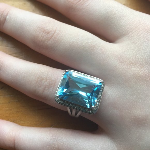 Large Genuine Sky Blue Topaz Sterling Silver Ring - Picture 1 of 14